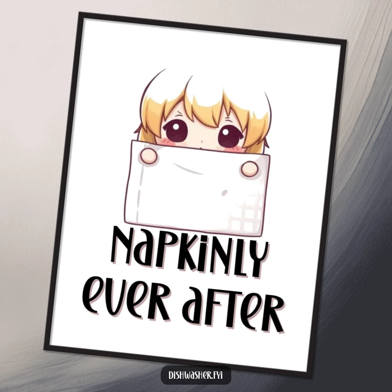 Funny Free Printable Wall Art: A curious character peeking mischievously from behind a perfectly folded, clean napkin.