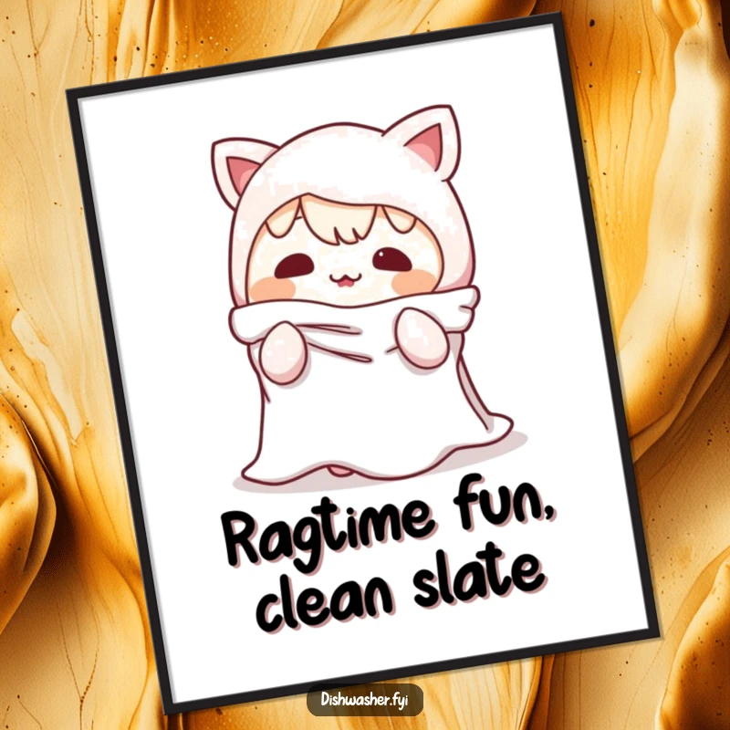 Funny free printable wall art of a sneaky character comically acting as a dishrag, adding a humorous touch to your space.