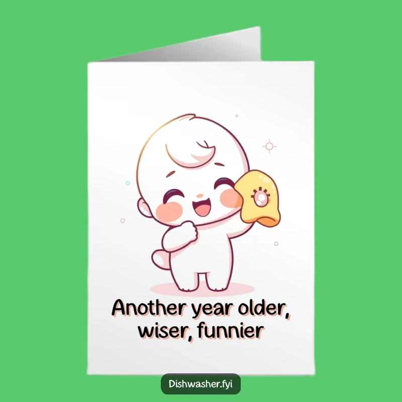 Free Printable Birthday Card: Funny Polishing Character for a Sparkling Day