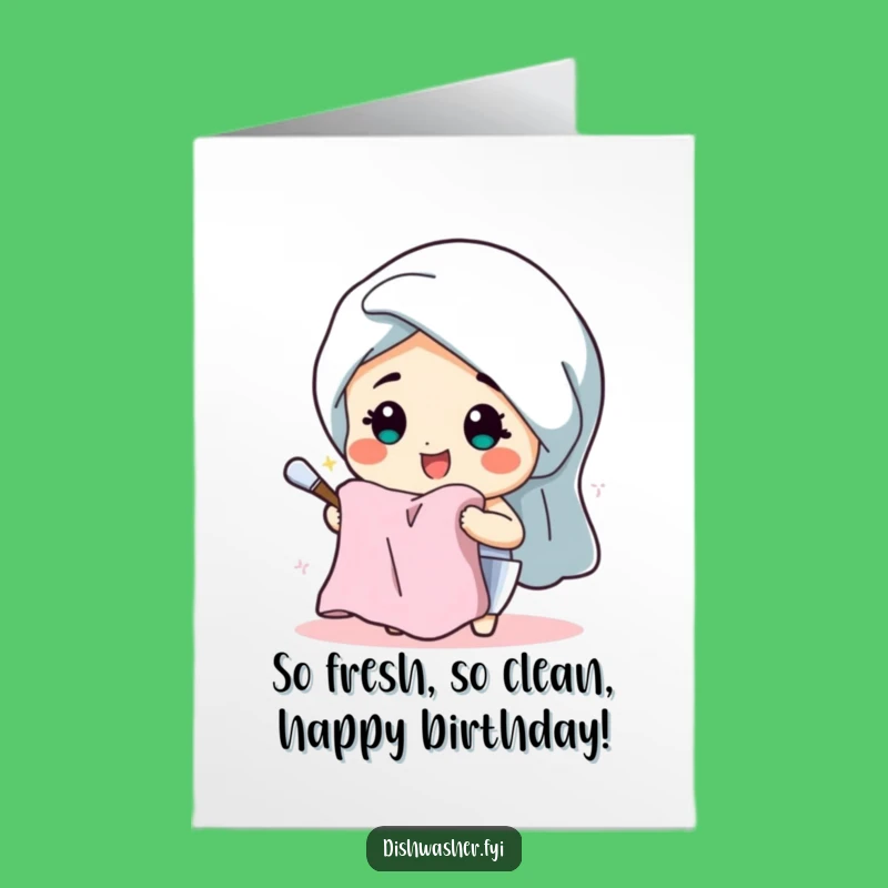Free Printable Birthday Card: Cheerful Dishwasher Character, Funny Downloadable Gift