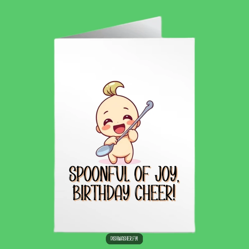 Free Printable Birthday Card: Funny Spoon Polishing Character, Hilarious DIY Downloadable Gift