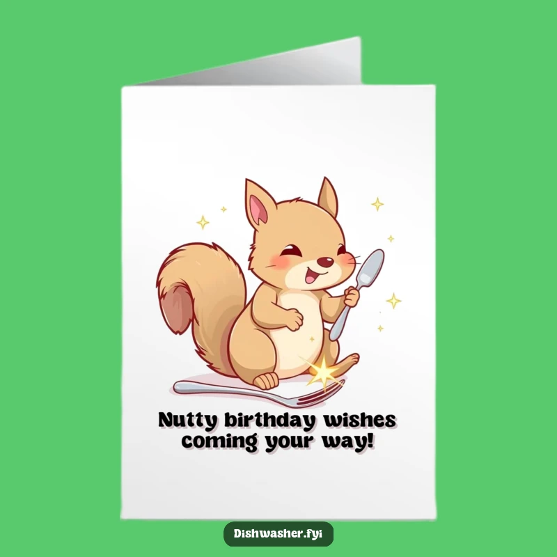 Free Printable Birthday Card: Squirrel With Cutlery, Funny Animal Downloadable Gift for Nutty Friends