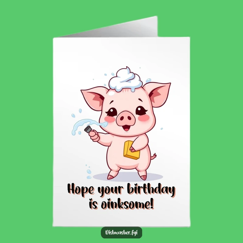 Free Printable Birthday Card: Piglet Cleaning, Funny Pig Lover Downloadable Gift for a Smashing Day