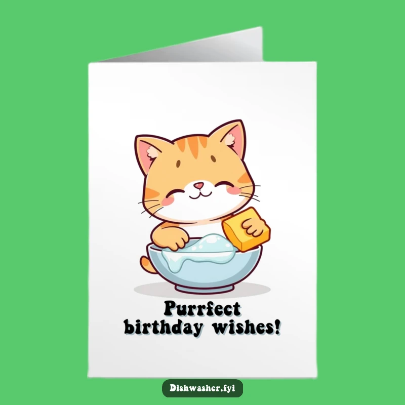 Free Printable Birthday Card: Happy Cat Cleaning Up Fun For A Cheer