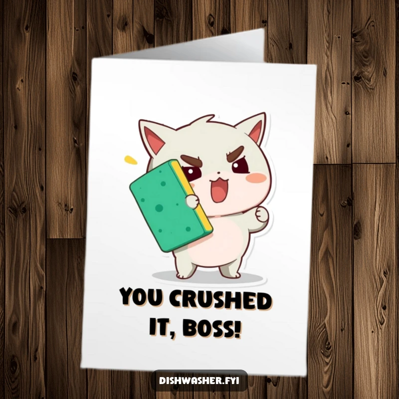 Funny Free Printable Congratulations Card: Determined Character Applying Maximum Force to Squeeze a Sponge