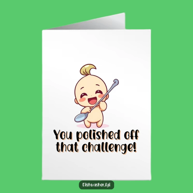 Free Printable Congrats Card: Polishing Spoon Character, Funny DIY Downloadable for Big Wins
