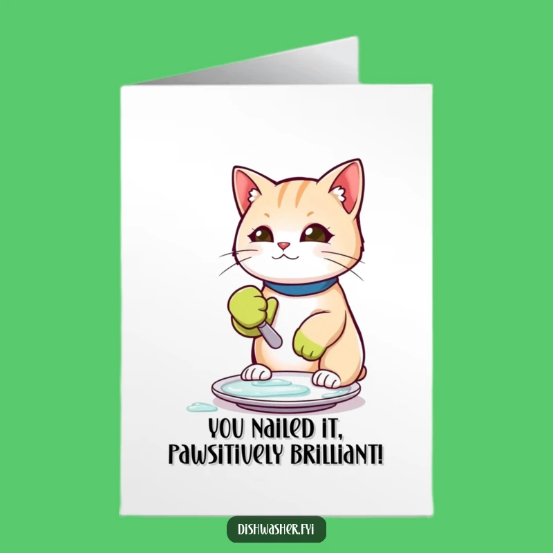 Free Printable Congrats Card: Scrubbing Cat, Funny Clean Humor Downloadable Gift