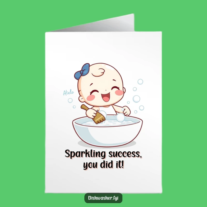 Free Printable Congrats Card: Scrubbing Character, Fun Downloadable Gift for Sparkling Achievements!