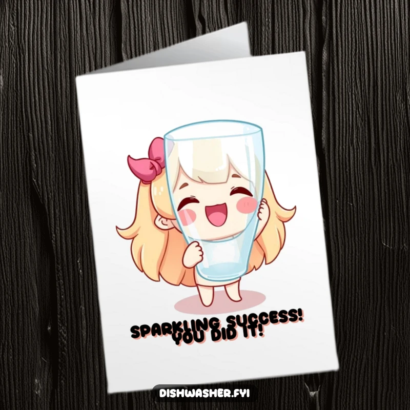 Funny free printable congratulations card showing a character proudly holding up a perfectly clean glass.