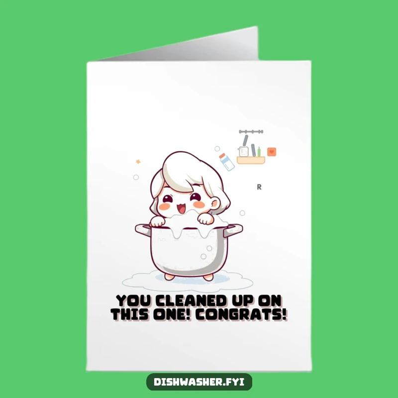 Free Printable Congrats Card: Scrubbing Character Celebrating Your Clean Downloadable Gift