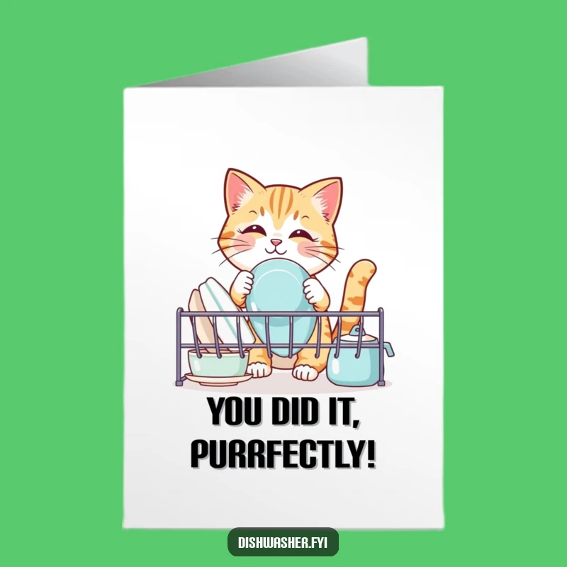 Free Printable Congrats Card: Cat Tidying Up, Funny Achievement Downloadable Gift for Cat Lovers