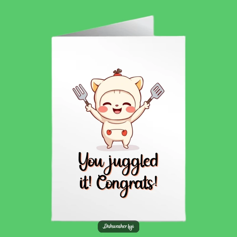 Free Printable Congrats Card: Juggling Utensils Character, Funny Downloadable Gift