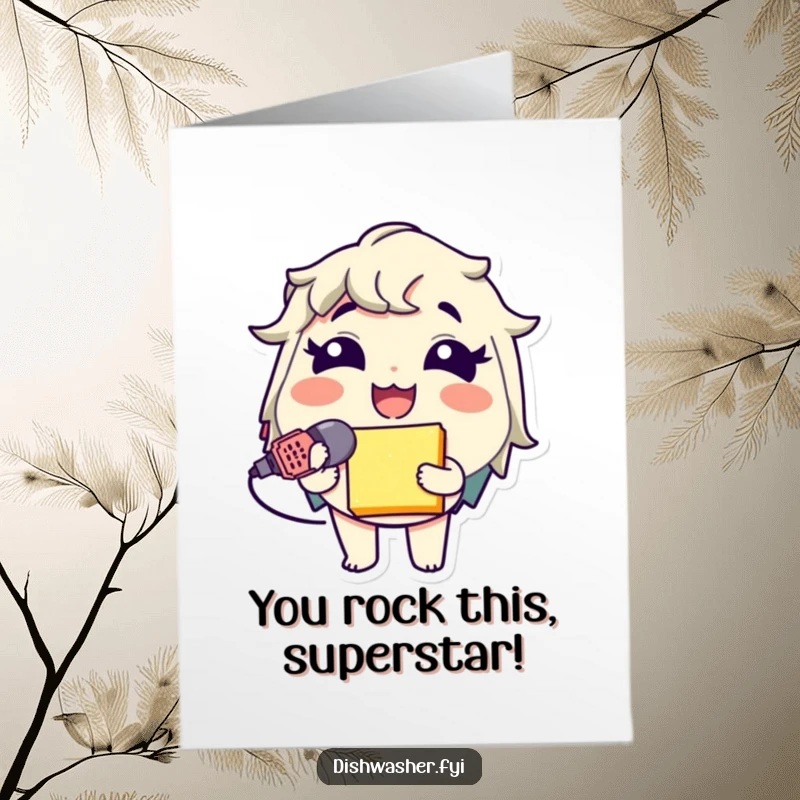 Funny Free Printable Sponge Mic Congratulations Card: Giggling character sings into sponge, celebrating achievement, downloadable DIY gift.