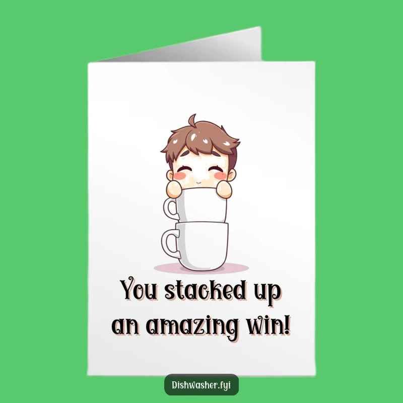 Free Printable Congrats Card: Mug Stacker Character, Funny Downloadable Celebration