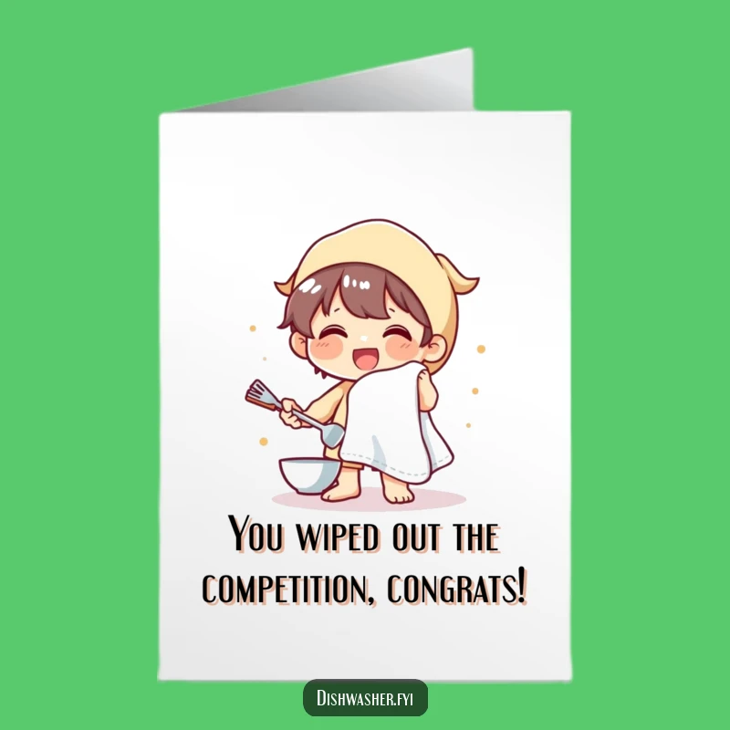 Free Printable Congrats Card: Joyful Dish Dryer Character, Funny Downloadable Celebration