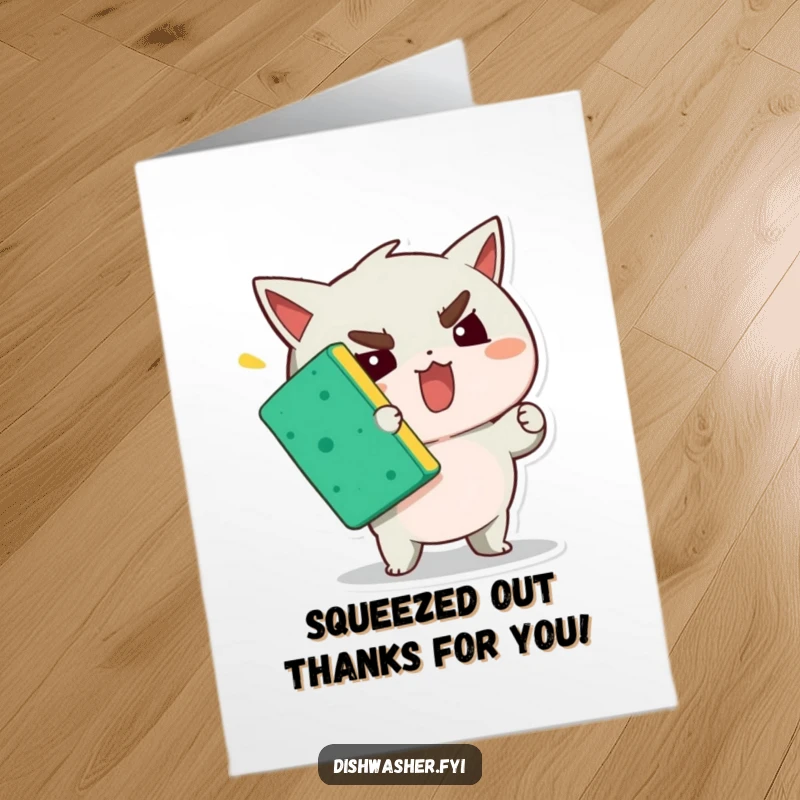 Funny Free Printable Thank You Card: Character with Intense Focus Squeezing a Sponge with All Their Might