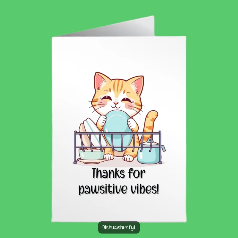 Free Printable Thank You Card: Funny Cat Doing Chores, Grateful Cat Lover Downloadable Gift
