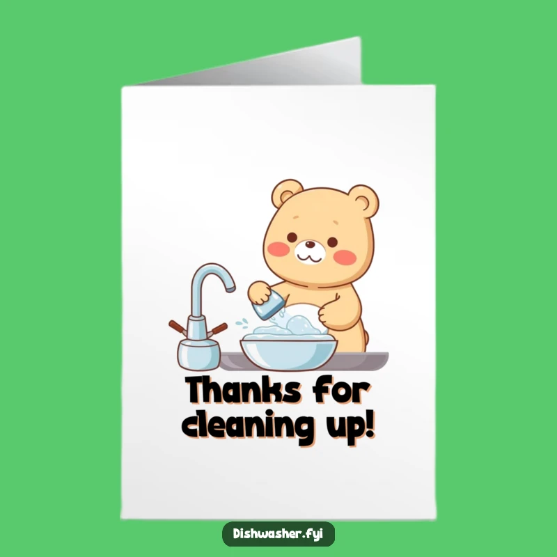 Free Printable Thank You Card: Happy Bear Washing Dishes Funny Gift