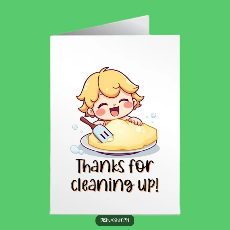 Free Printable Thank You Card: Scrubbing Character, Clean Plate, Funny Downloadable Gift