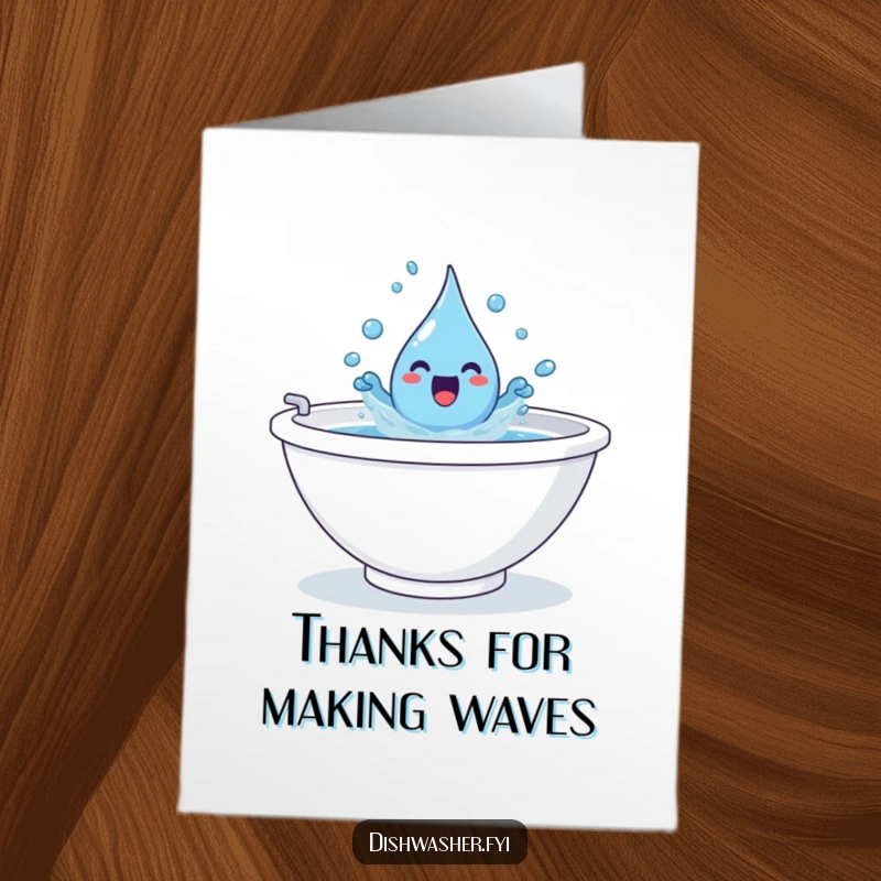 Funny Free Printable Thank You Card: A playful water droplet gleefully splashing in a giant sink, a fun thank you.