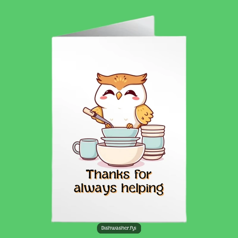 Free Printable Thank You Card: Giggling Owl Stacking Dishes Funny Downloadable Gift
