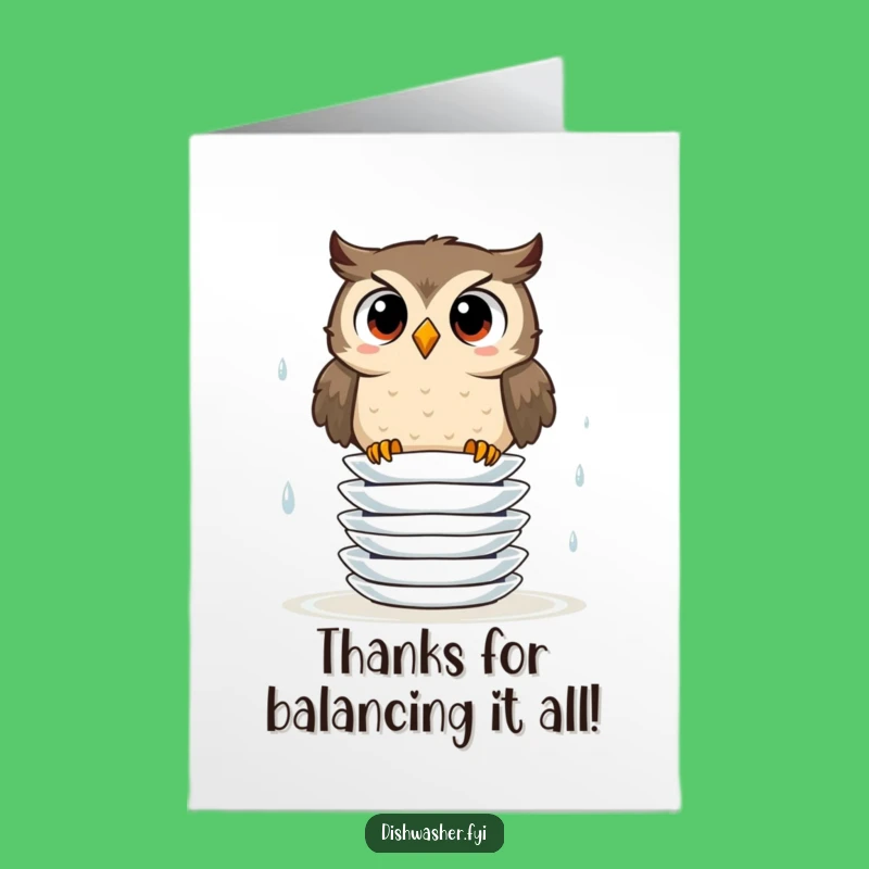 Free Printable Thank You Card: Owl's Plate Stacking Effort Shows Gratitude