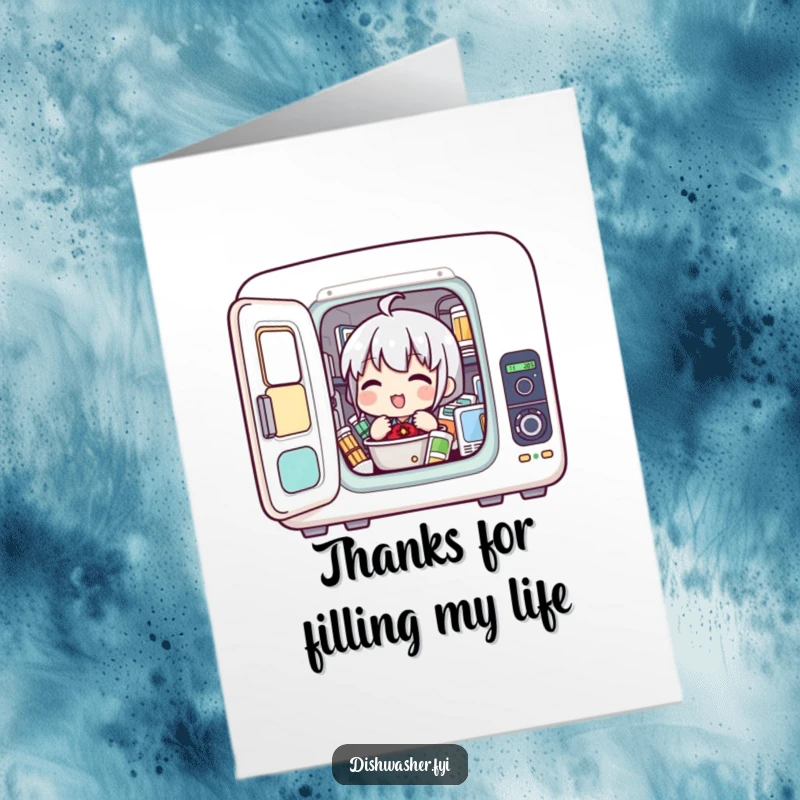 Funny Free Printable Thank You Card: Character loading an appliance, symbolizing a job well done, saying thank you.