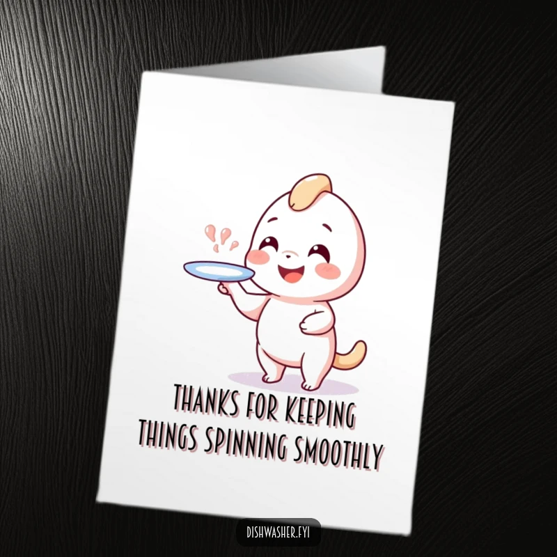 Funny Free Printable Thank You Card: Playful character with a grin, spinning a plate on their finger, expressing thanks humorously.