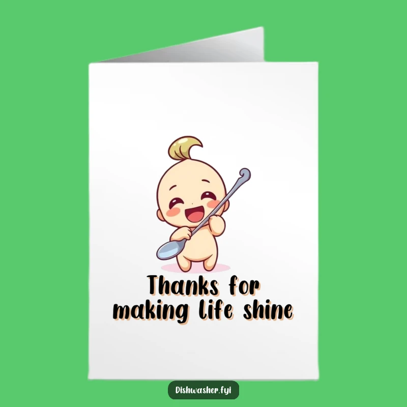 Free Printable Thank You Card: Spoon Polishing Character, Humorous DIY Downloadable Appreciation Gift