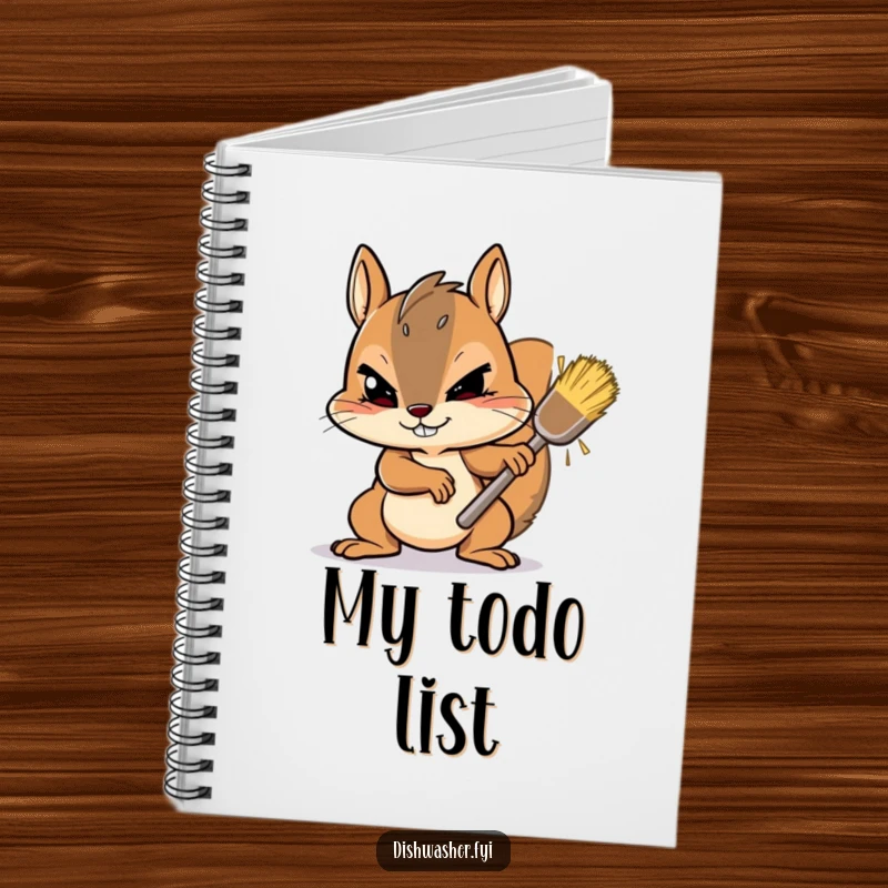 Funny Notebook featuring a determined squirrel scrubbing a stubborn spot with gusto, inspiring motivated thoughts and resolute note-taking.