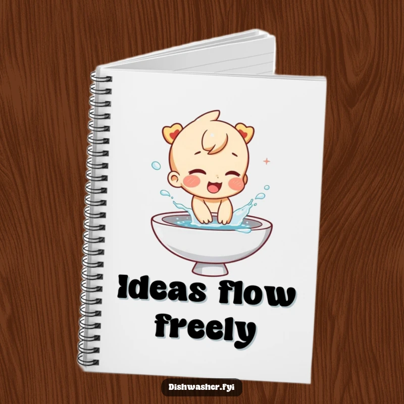 Funny notebook cover with a giggling character playfully splashing water from a sink. Perfect for notes, lists, or journaling with a humorous twist.