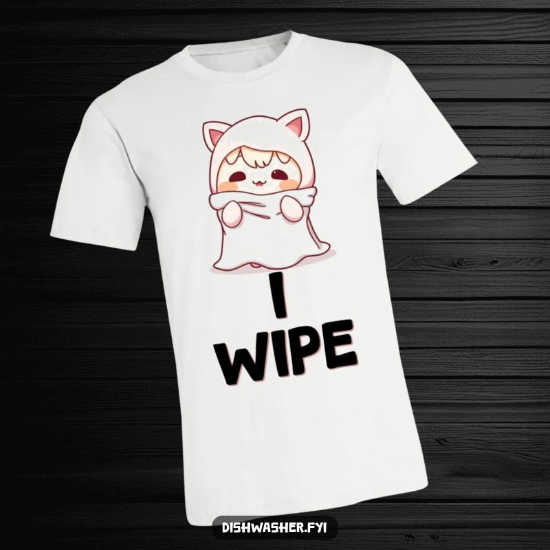 Funny T-Shirt: A sneaky character hilariously disguised as a dishrag, ready for mischief and cleaning duty with a sly expression.