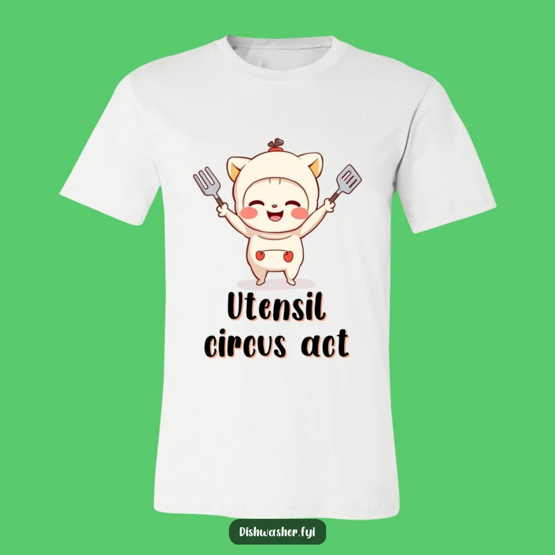 Funny Juggling Utensils Character T-Shirt - Mischief Maker Tee Gift