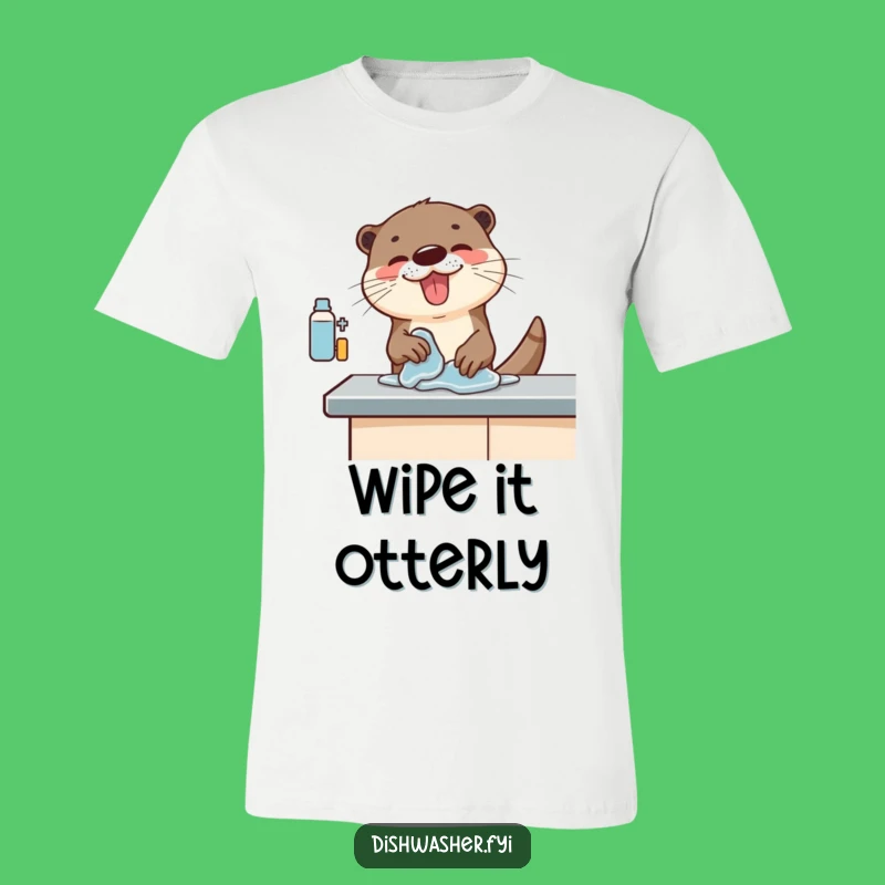 Funny Otter Cleaning T-Shirt: Enthusiastic Sea Mammal's Counter Scrubbing Action, Perfect Funny Gift for Clean Lovers
