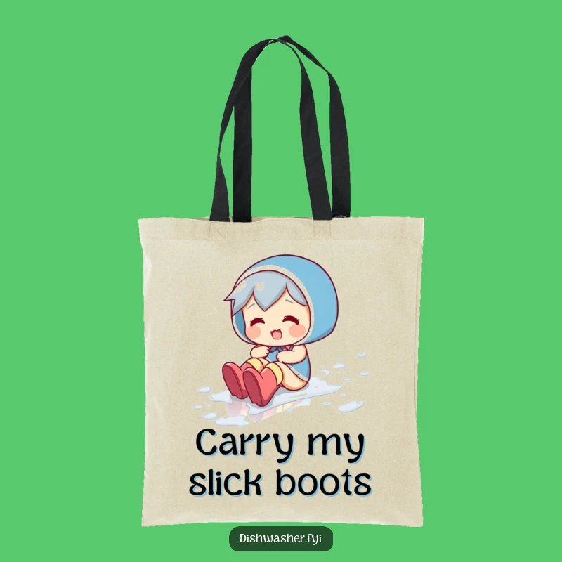 Funny Floor Slider Tote Bag: Playful Character's Wet Adventure Gift