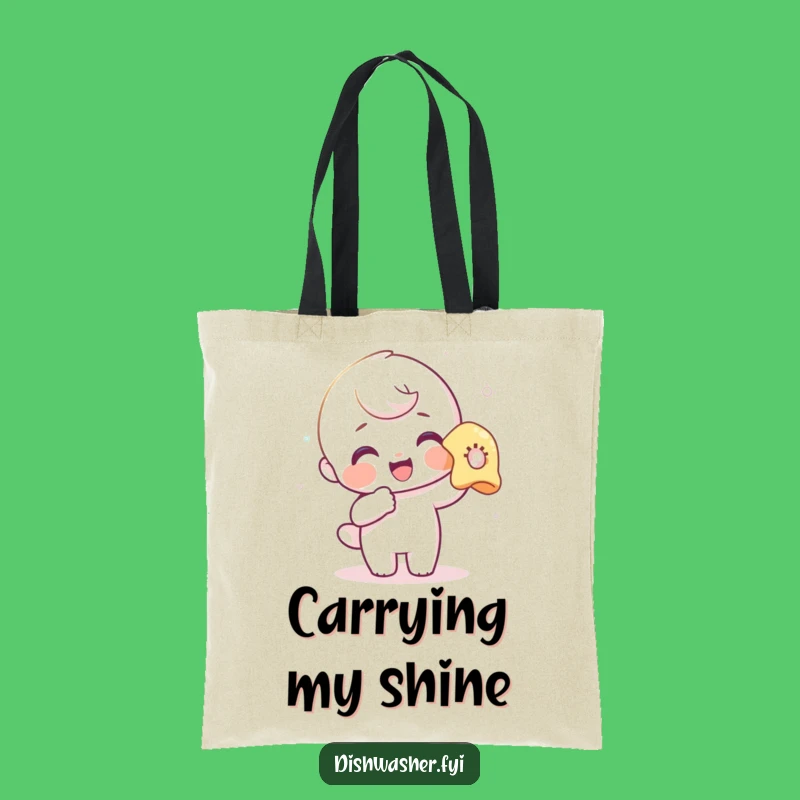 Funny Polishing Tote Bag: Delighted Character Cleaning Glass, Practical Humorous Gift for Shoppers