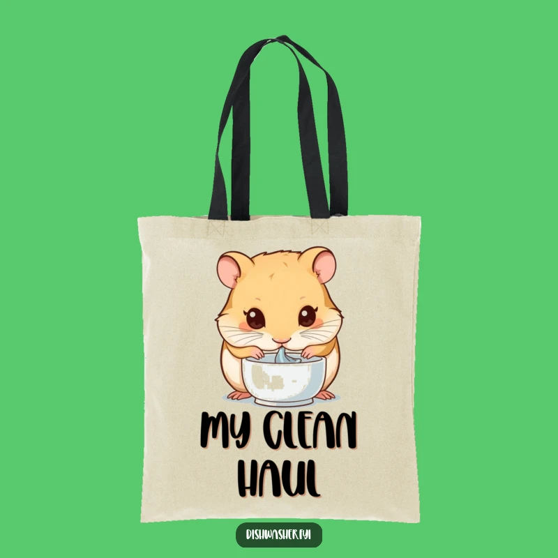 Funny Hamster Cleaning Tote Bag: Carry Your Essentials with a Dedicated Rodent's Bowl Drying Style, A Witty Funny Gift