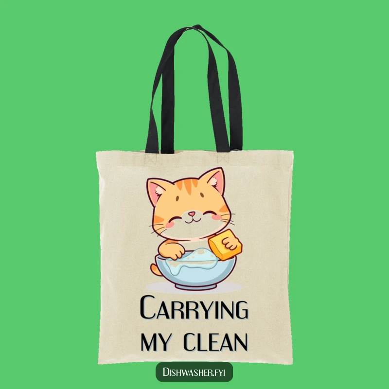 Funny Happy Cat Scrubbing Tote Bag, Cute Cleaning Cat Accessory, Perfect Kitchen Gift