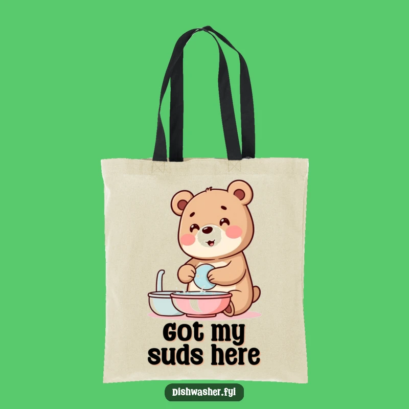 Funny Bear Washing Dishes Tote Bag: Carry Your Essentials with Bubbly Style!